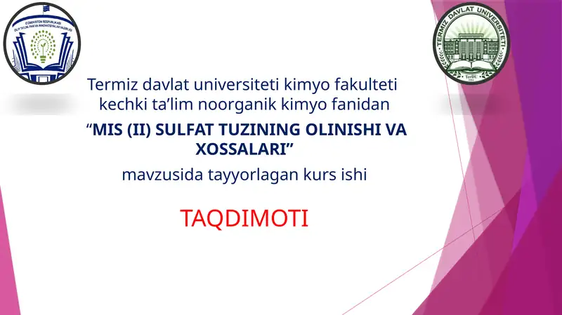MIS (II) SULFAT TUZINING OLINISHI VA XOSSALARI