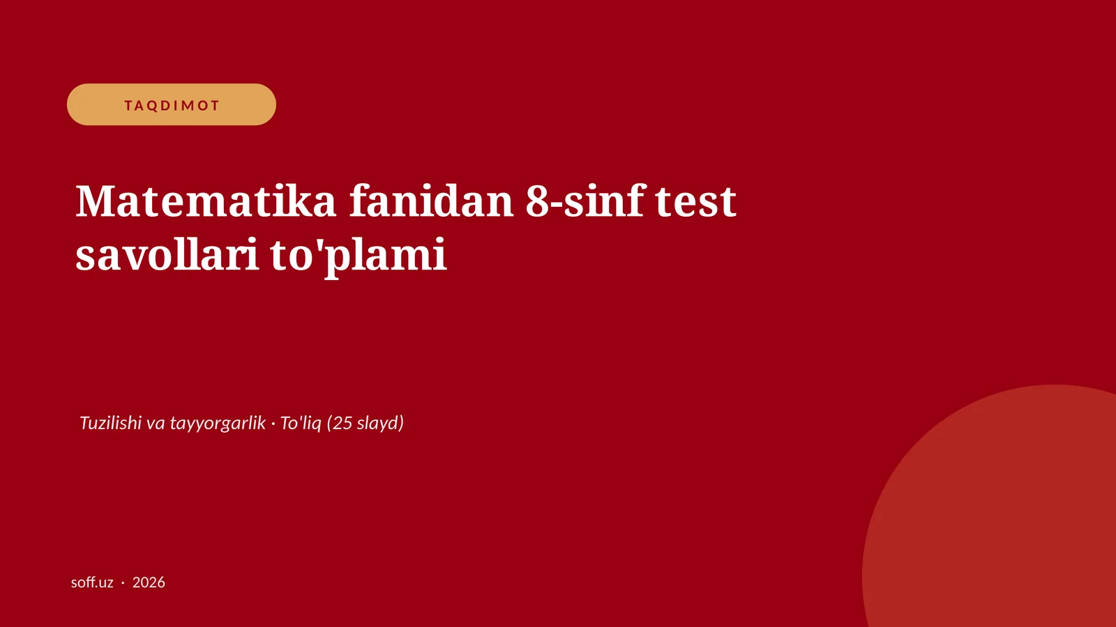 Matematika fanidan 8-sinf test savollari to'plami