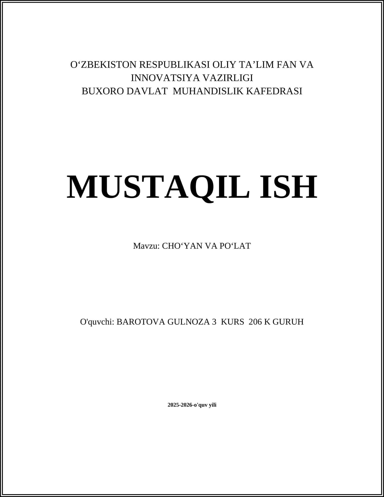CHOʻYAN VA POʻLAT