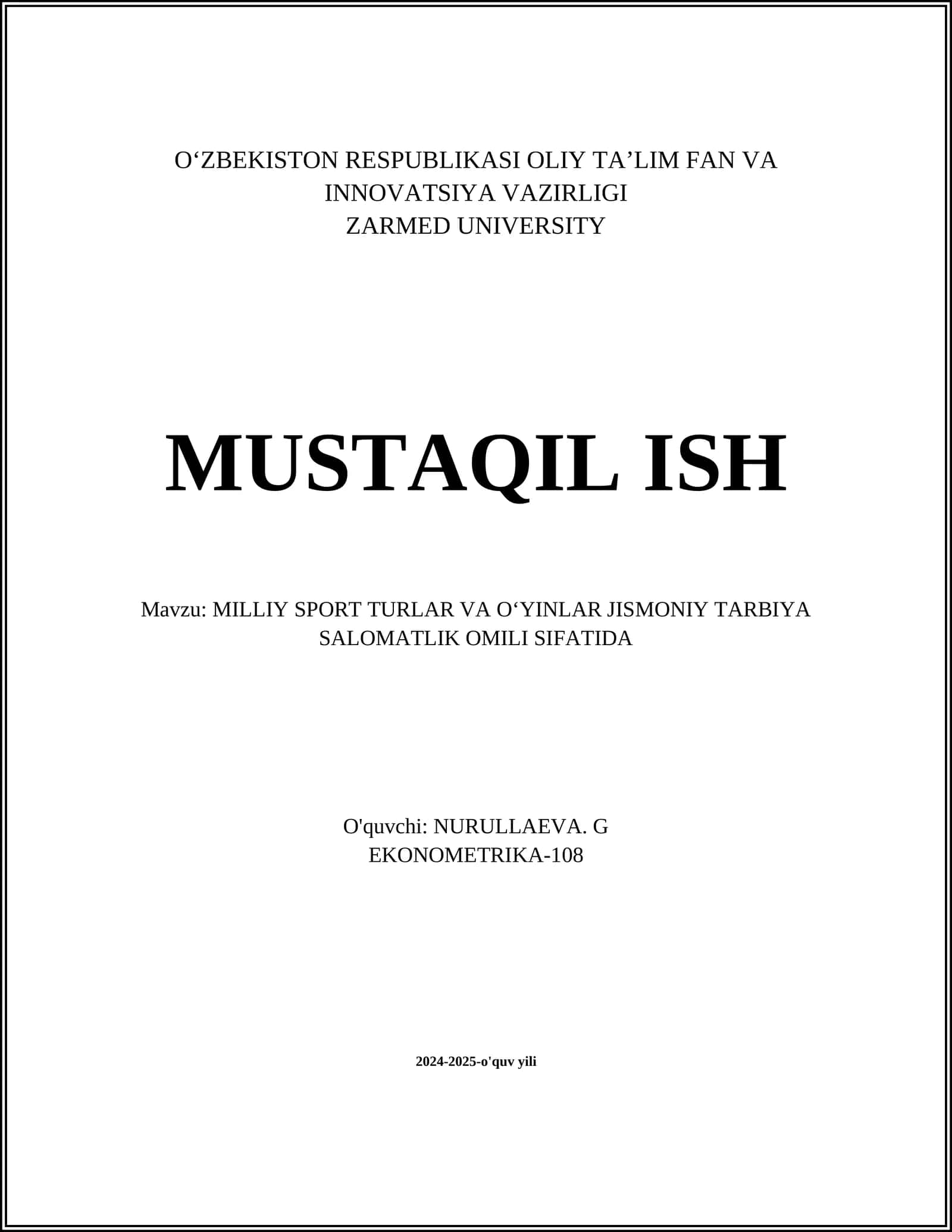 MILLIY SPORT TURLAR VA OʻYINLAR JISMONIY TARBIYA SALOMATLIK OMILI SIFATIDA