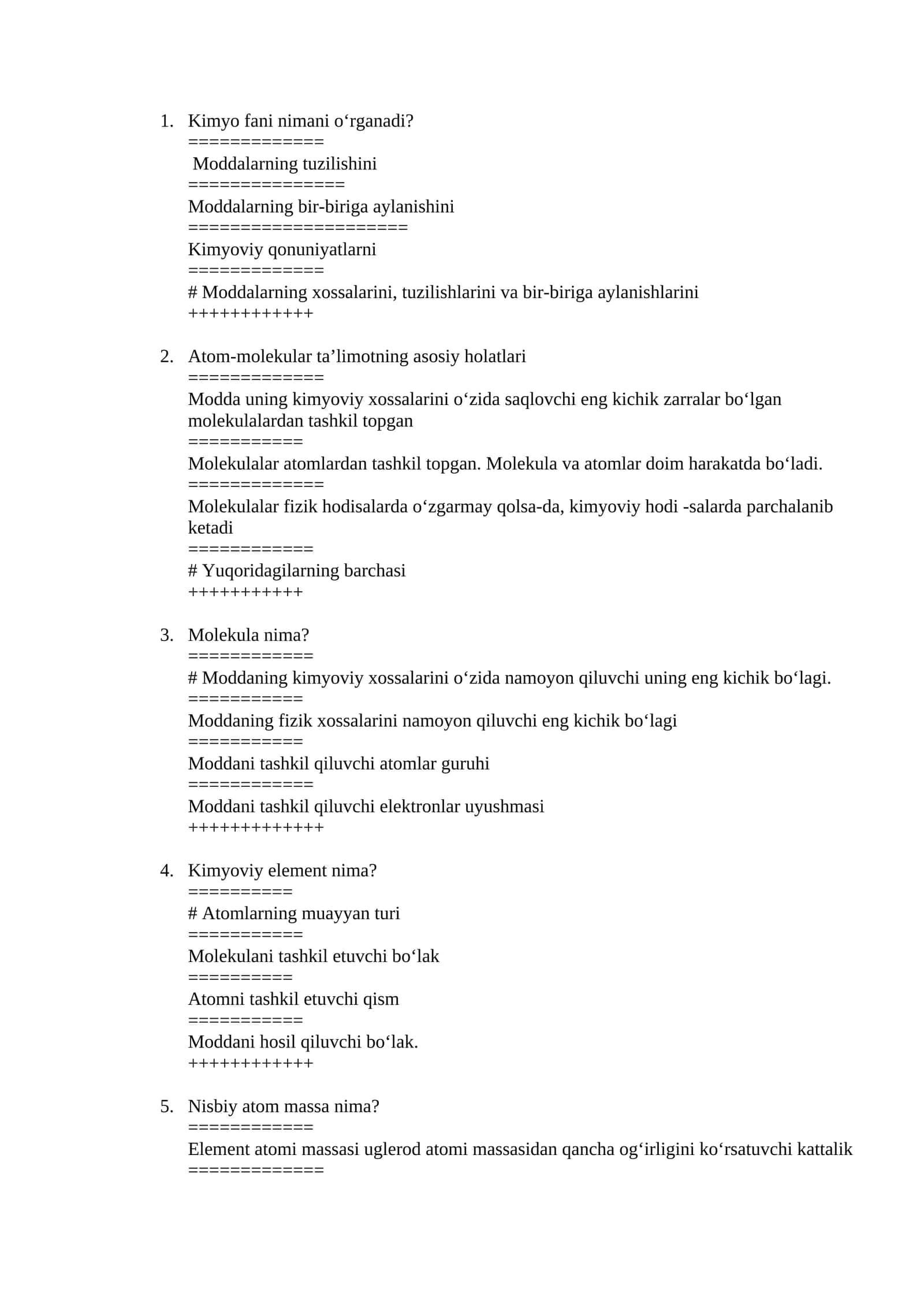 Kimyo fani nimani o‘rganadi?