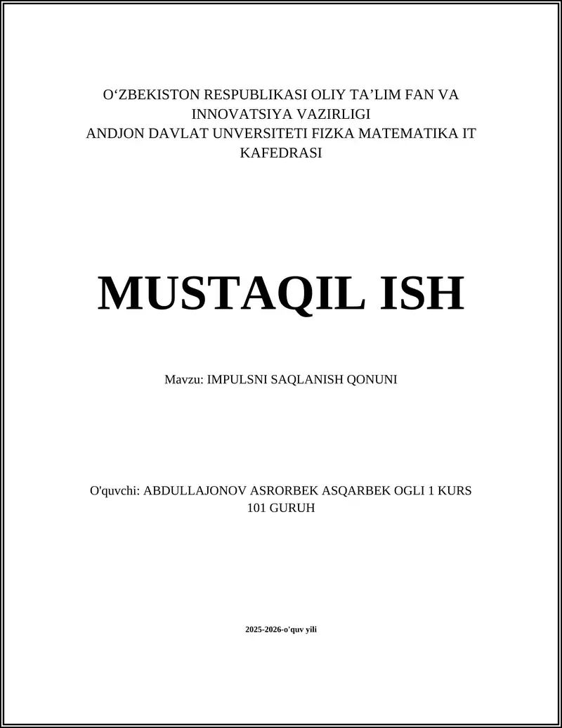 IMPULSNI SAQLANISH QONUNI
