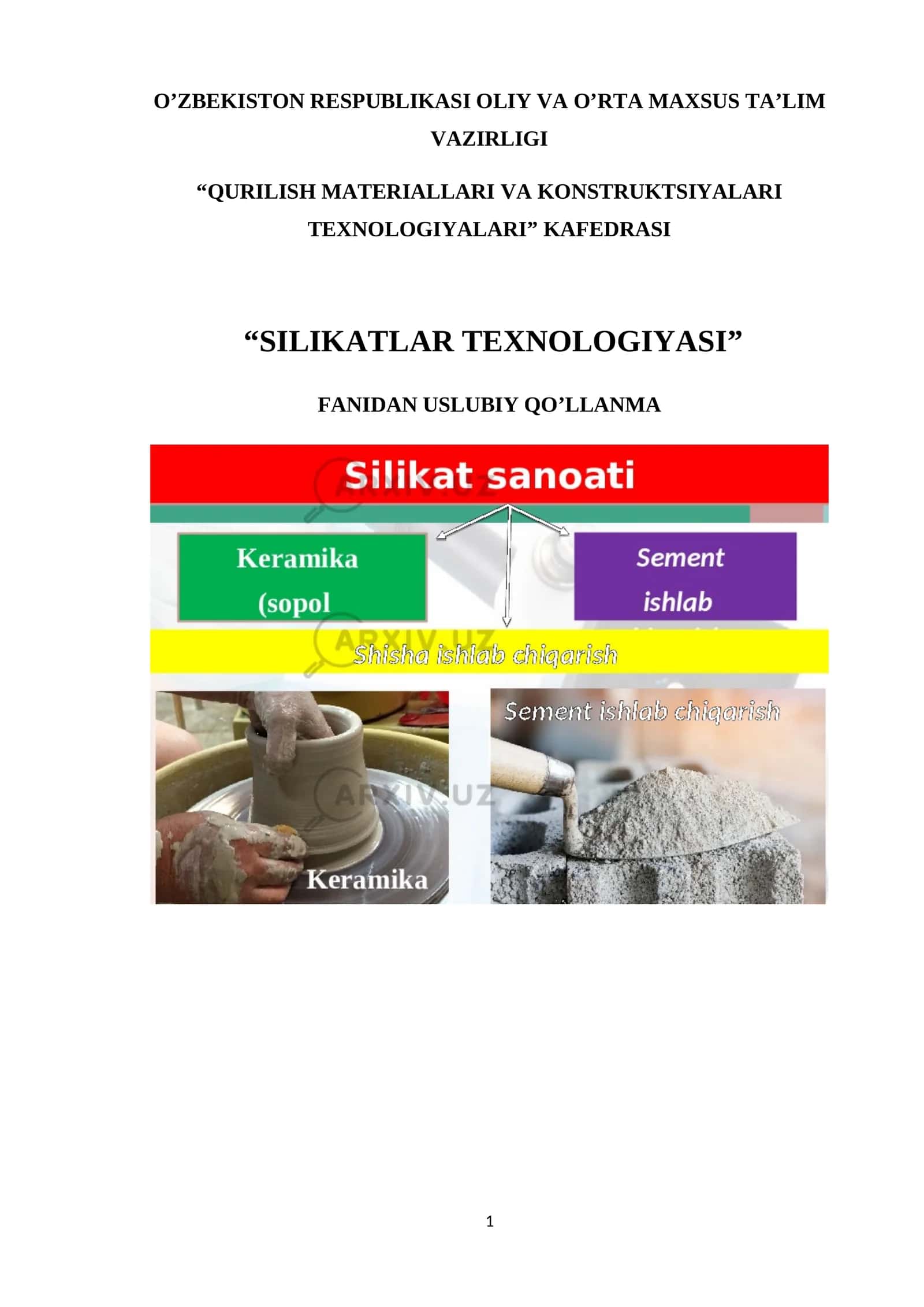 SILIKATLAR TEXNOLOGIYASI o'quv qo'llanma.docx