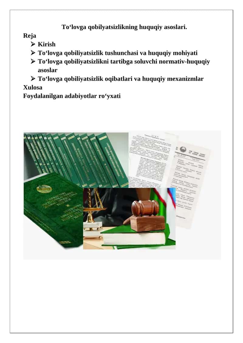 To‘lovga qobilyatsizlikning huquqiy asoslari