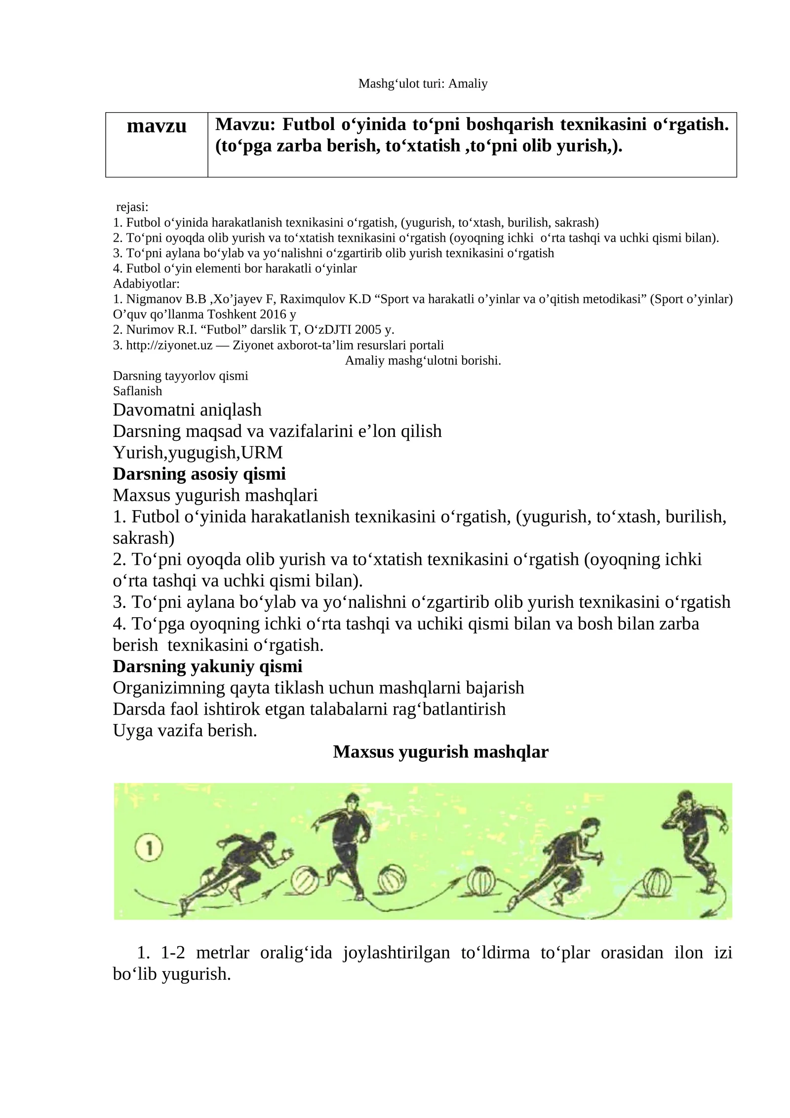Futbol o‘yinida to‘pni boshqarish texnikasini o‘rgatish