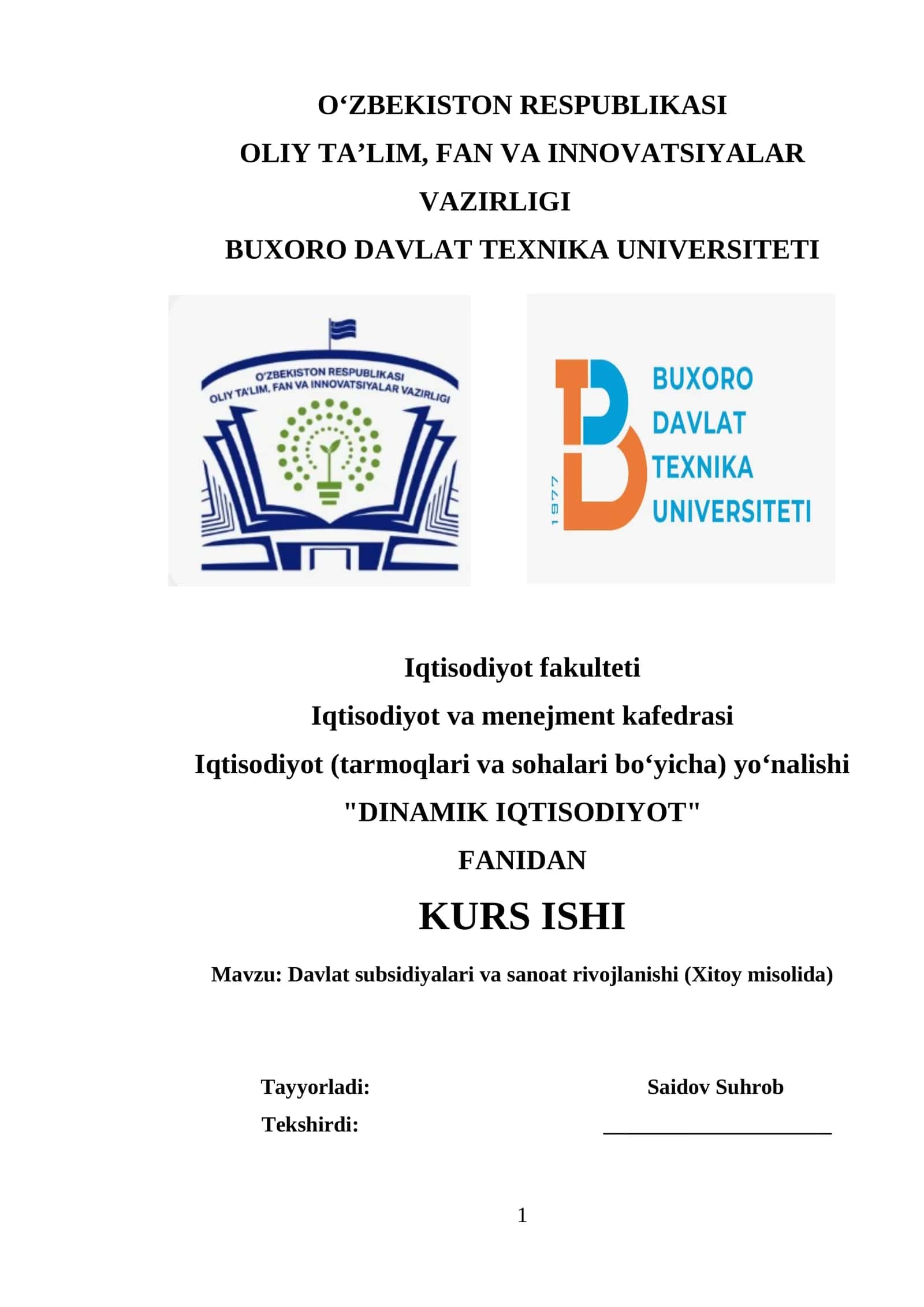 DYNAMIK IQTISODIYOT