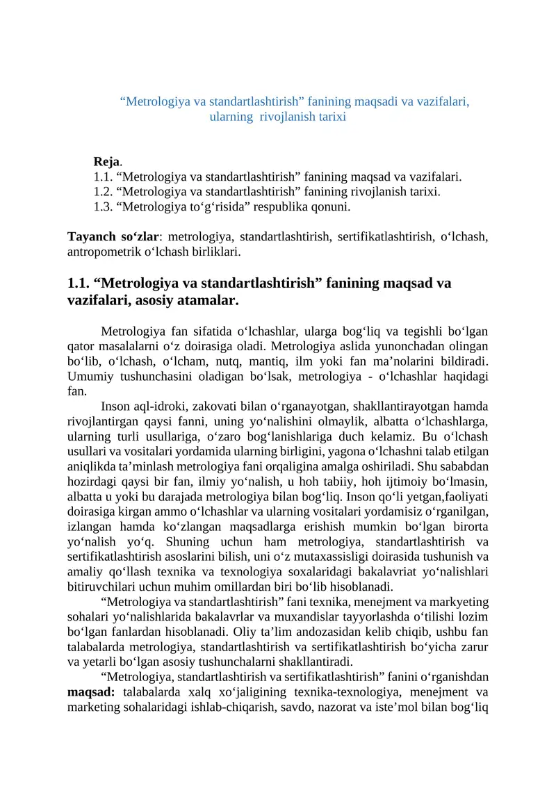 Metrologiya va standartlashtirish
