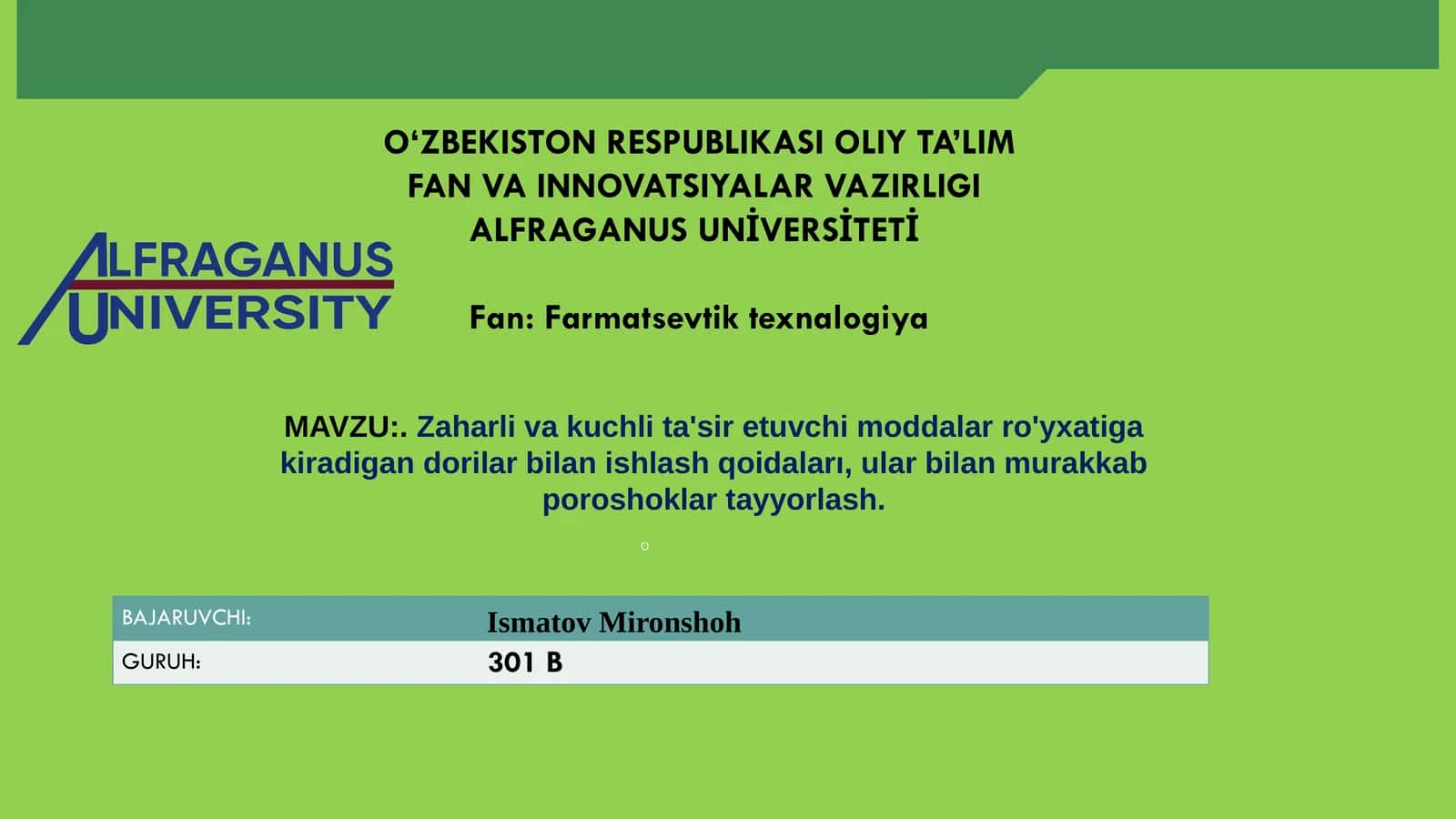 Zaharli va kuchli ta'sir etuvchi moddalar ro'yxati