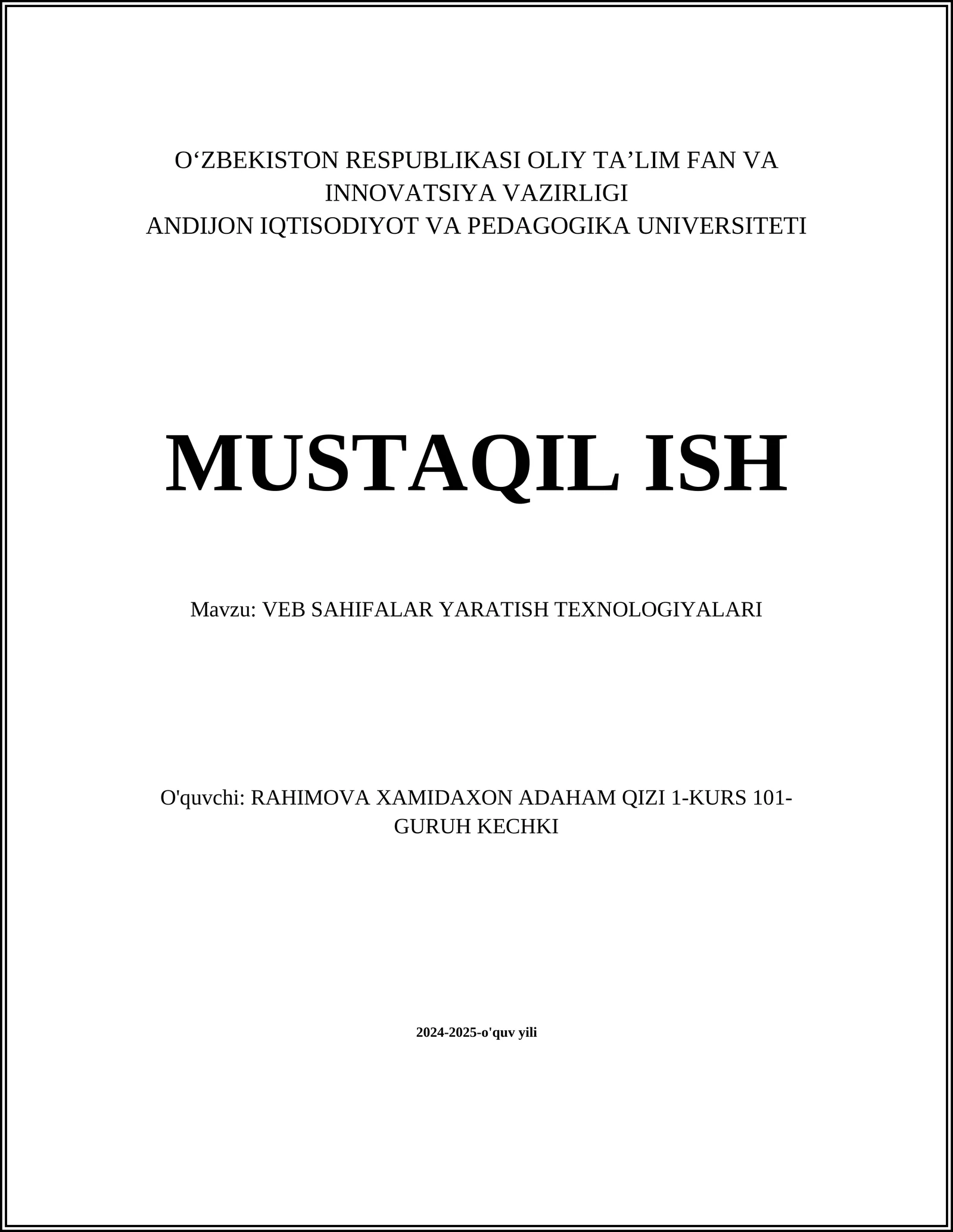 VEB SAHIFALAR YARATISH TEXNOLOGIYALARI