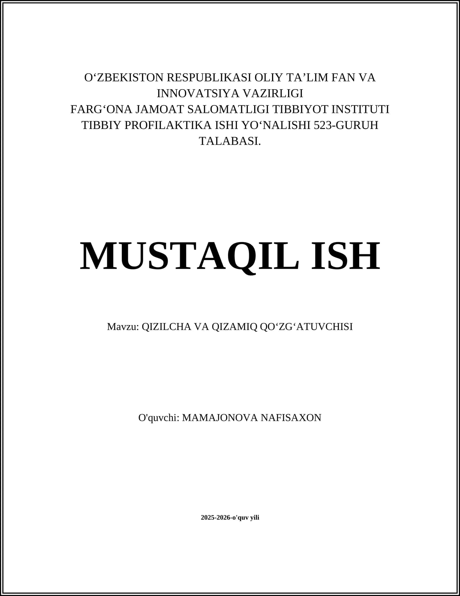 QIZILCHA VA QIZAMIQ QOʻZGʻATUVCHISI