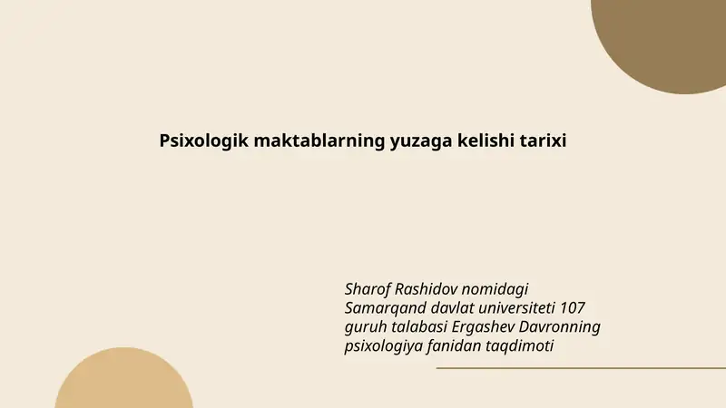 Psixologik maktablarning yuzaga kelishi tarixi