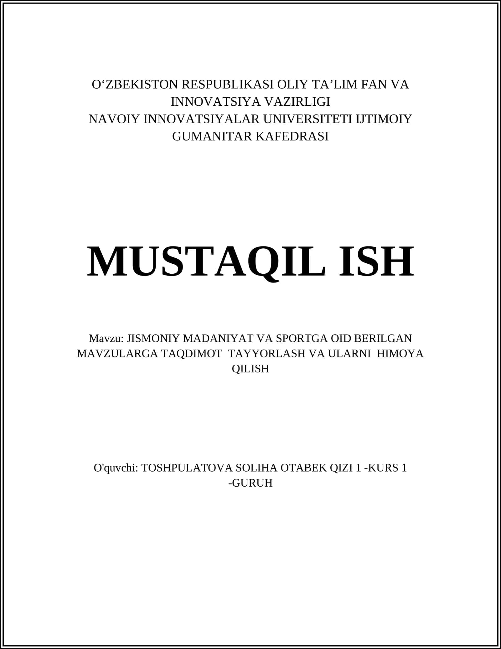 Jismoniy tarbiya va sport darslari uchun innovatsion ta'lim texnologiyalari