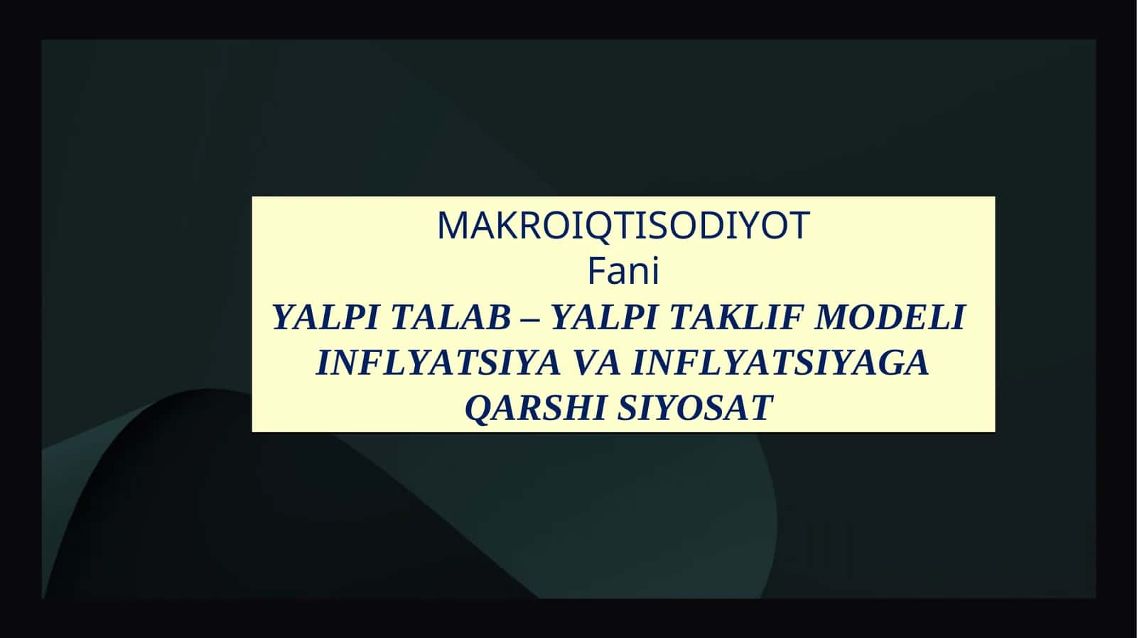 YALPI TALAB – YALPI TAKLIF MODELI