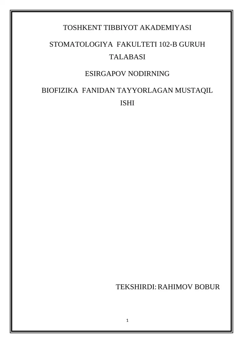 Elektrokardiografiyaning fizik asoslarini o‘rganish