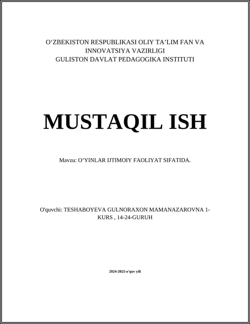 OʻYINLAR IJTIMOIY FAOLIYAT SIFATIDA