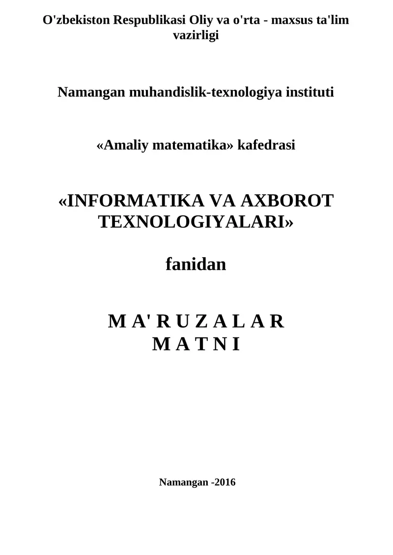 Amaliy matematika fanidan mаruzalar