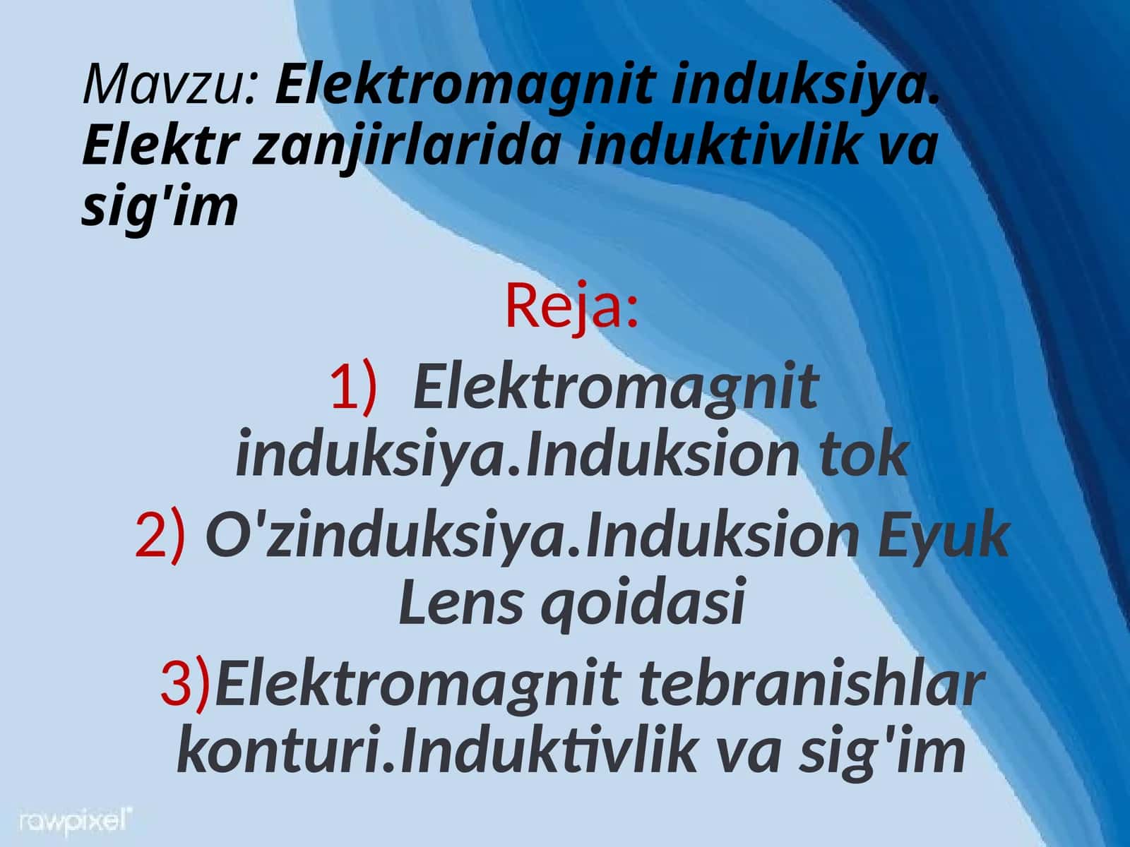 Elektromagnit induksiya. Elektr zanjirlarida induktivlik va sig'im