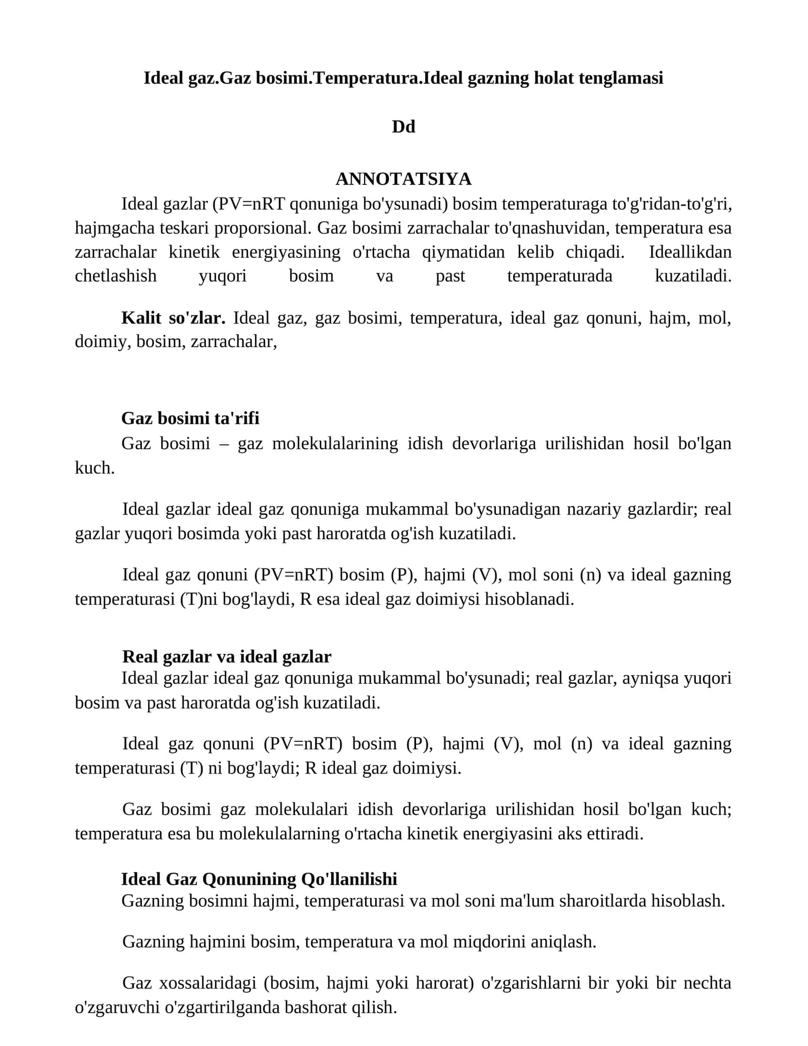 Gaz bosimi ta'rifi