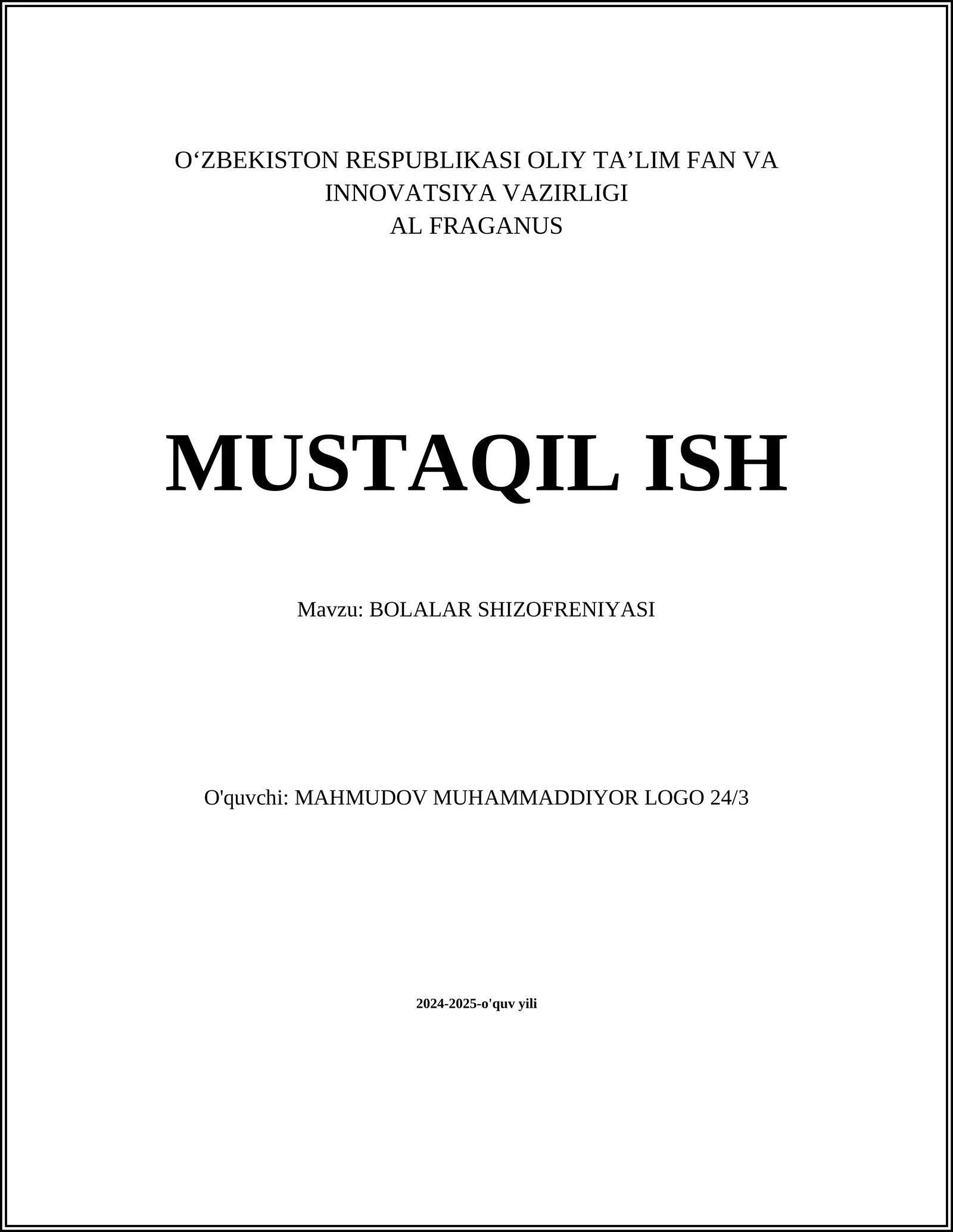 BOLALAR SHIZOFRENIYASI