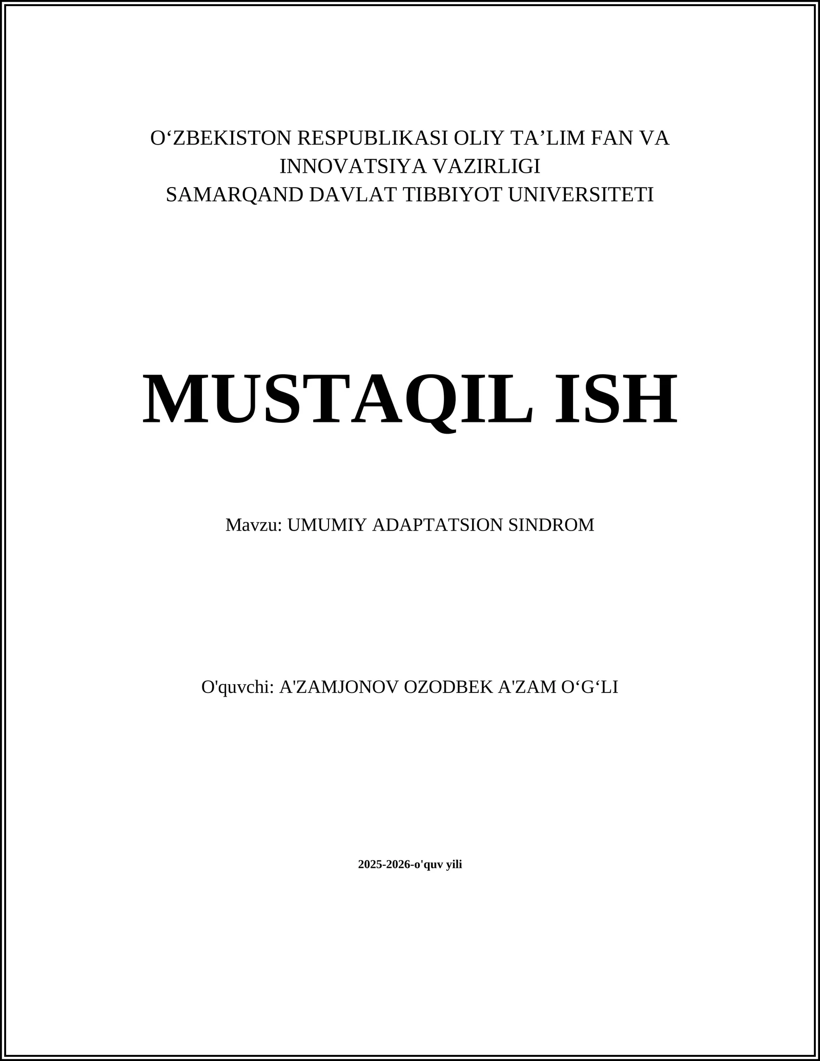 UMUMIY ADAPTATSION SINDROM