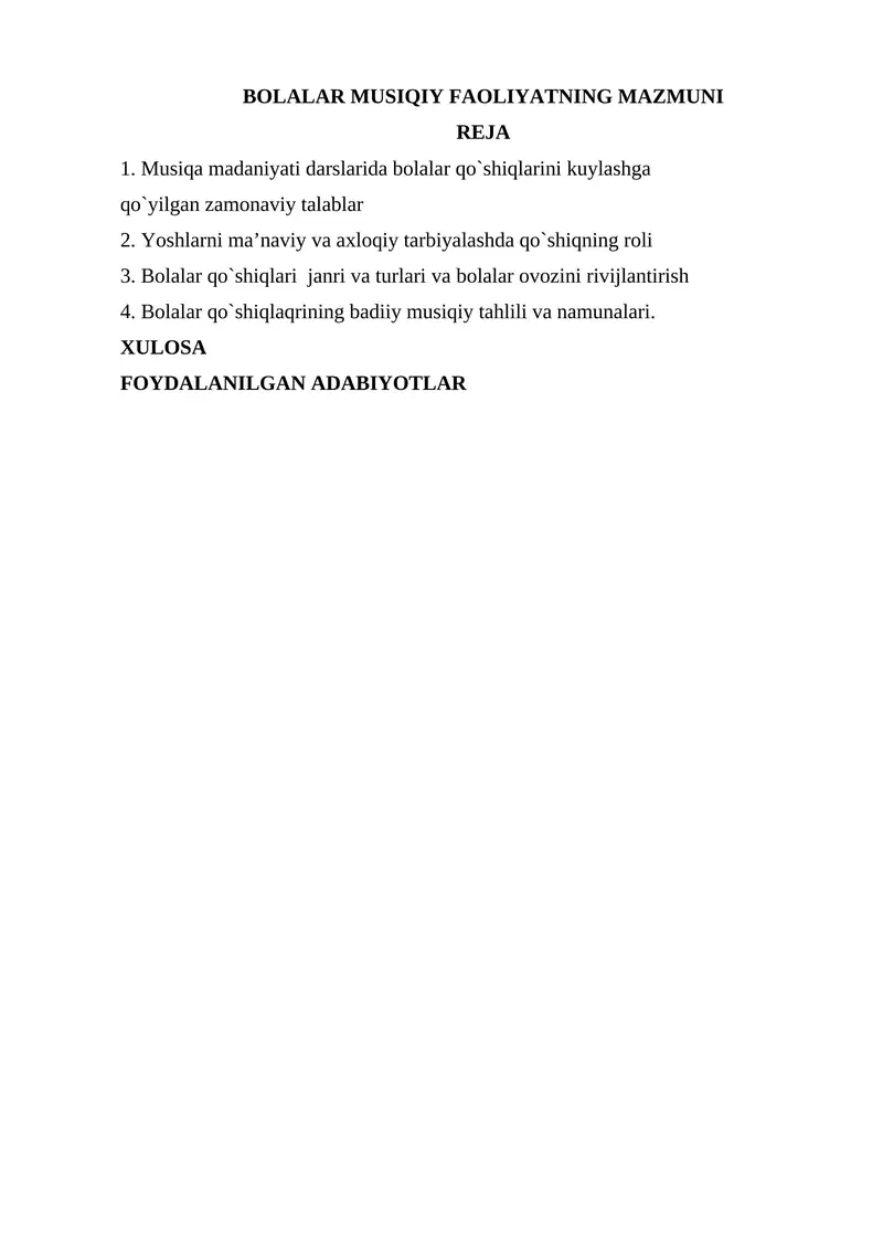BOLALAR MUSIQIY FAOLIYATNING MAZMUNI