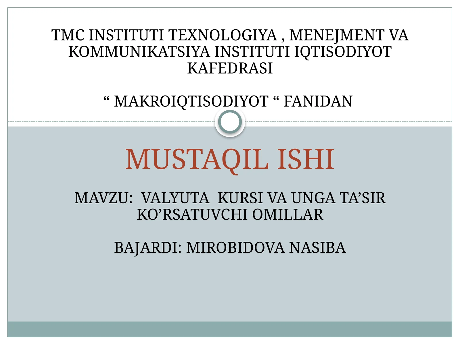 valyuta kursi va unga tasir etuvchi omillar