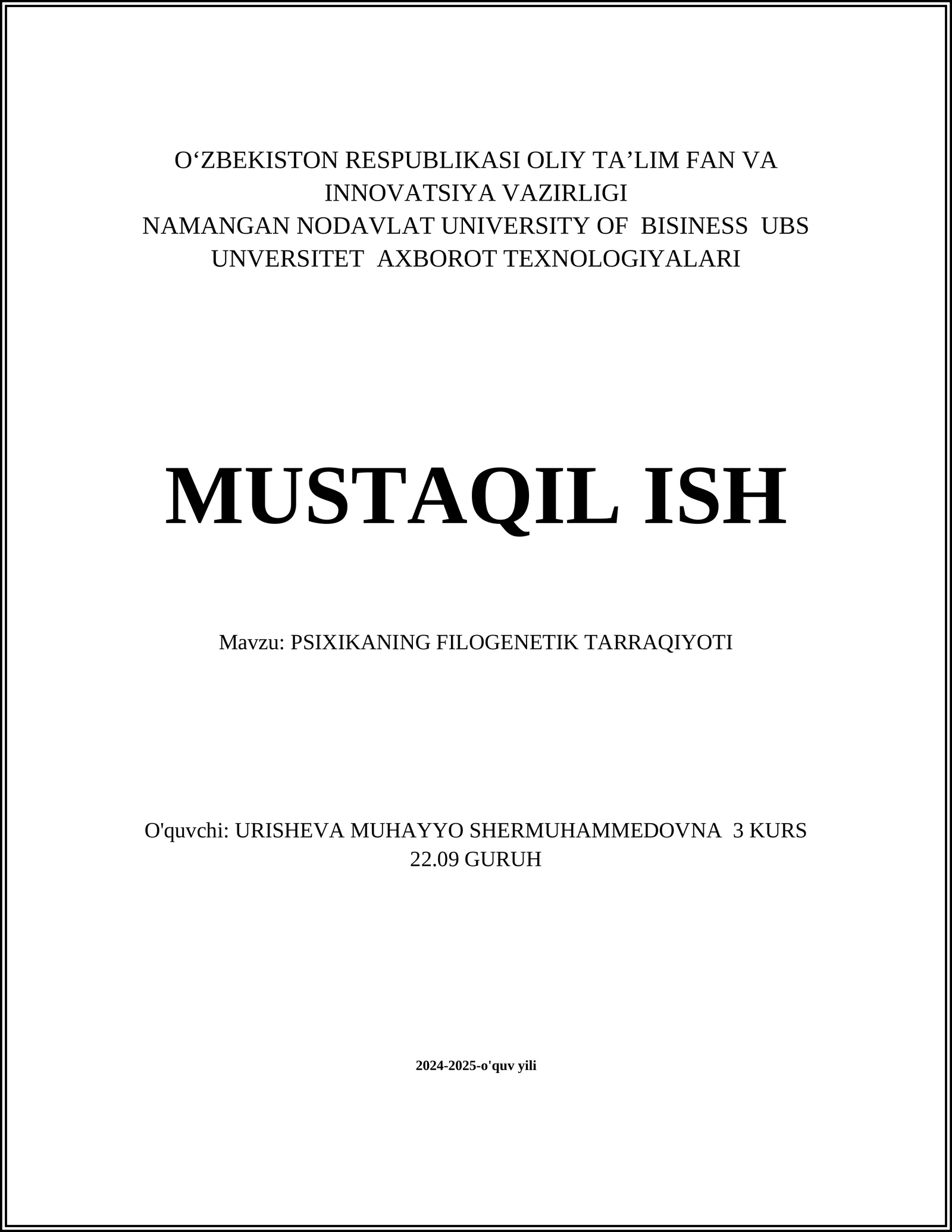 PSIXIKANING FILOGENETIK TARRAQIYOTI