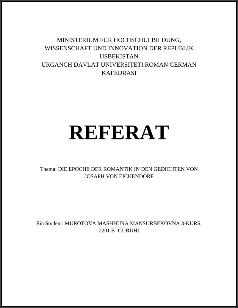 Naturmotivik in Eichendorffs Gedichten