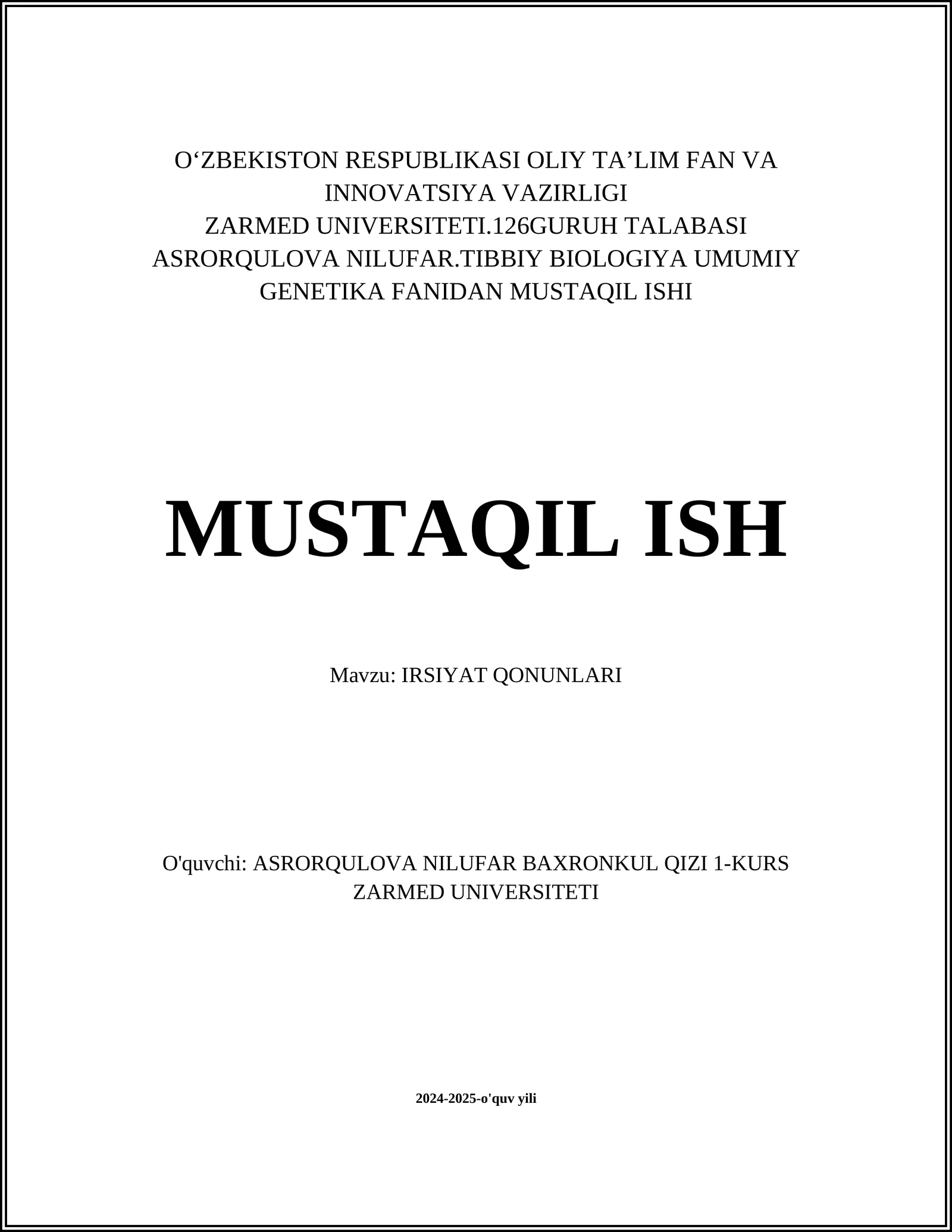 IRSIYAT QONUNLARI