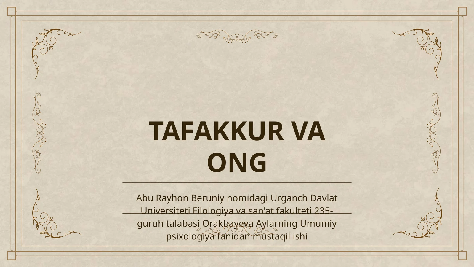 TAFAKKUR VA ONG