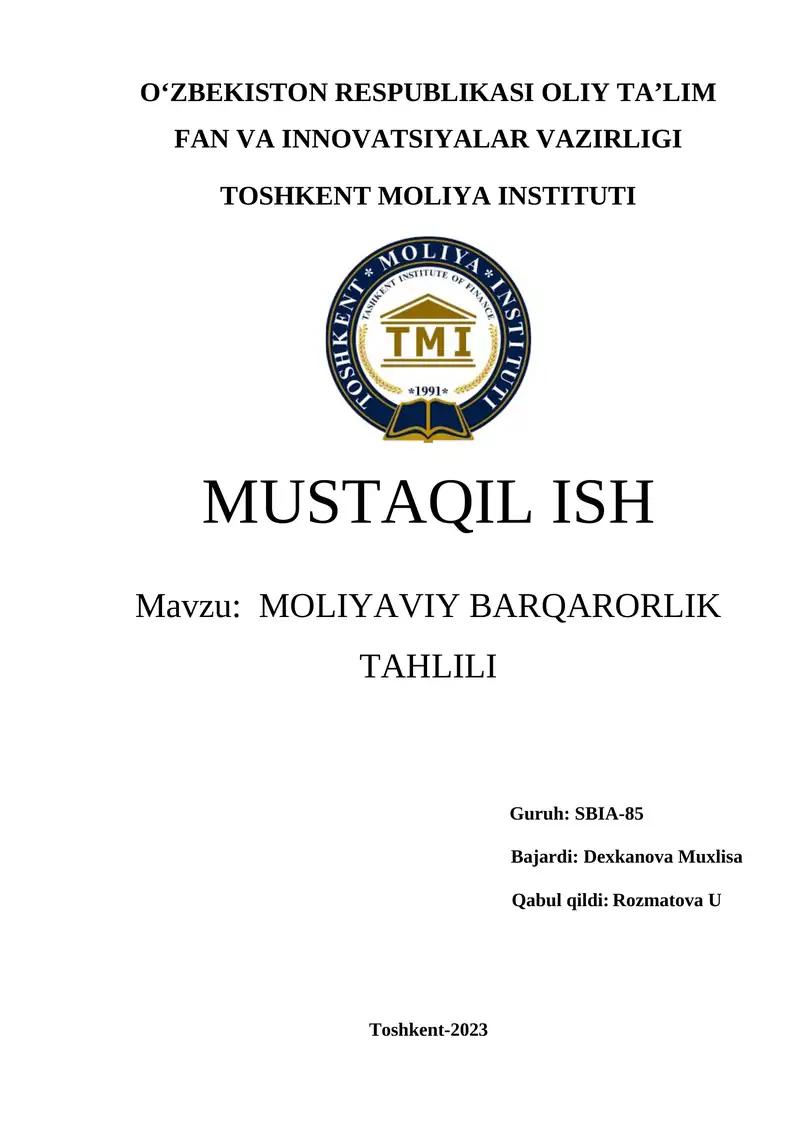 Moliyaviy Barqarorlik Tahlili
