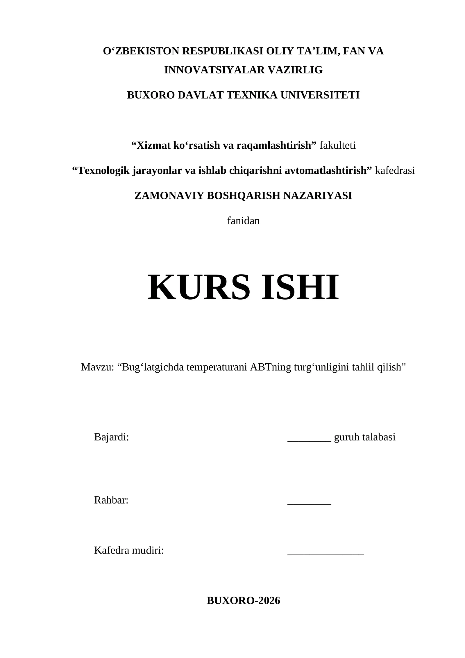 Bug‘latgichda temperaturani ABTning turg‘unligini tahlil qilish