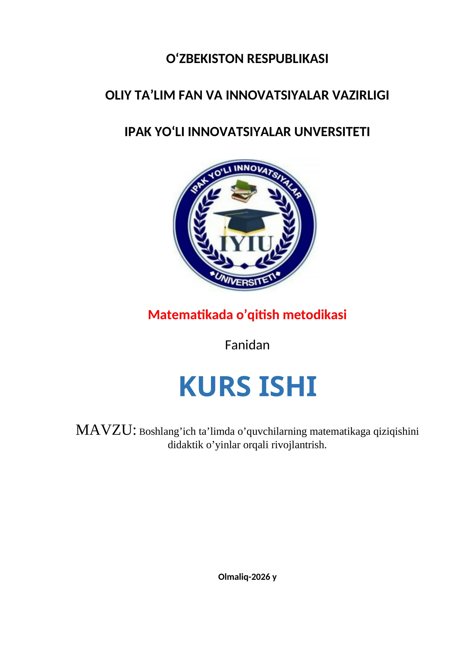 Matematikada o’qitish metodikasi