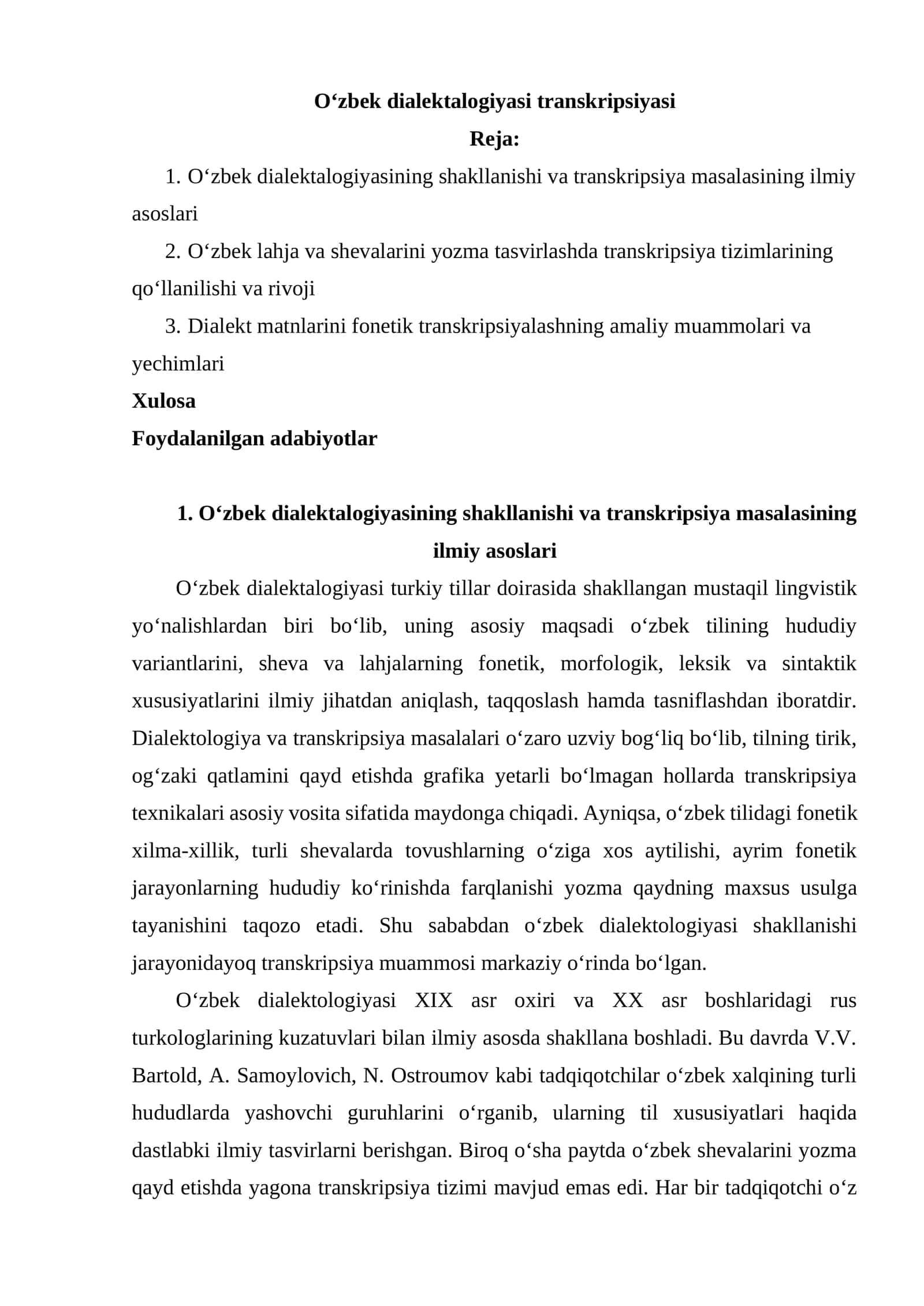 O‘zbek dialektalogiyasi transkripsiyasi
