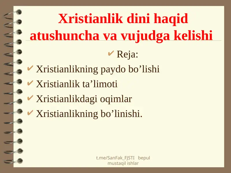 Xristianlik dini haqid atushuncha va vujudga kelishi
