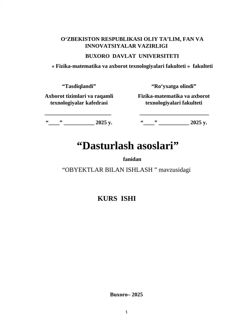 OBYEKTLAR BILAN ISHLASH KURS ISHI