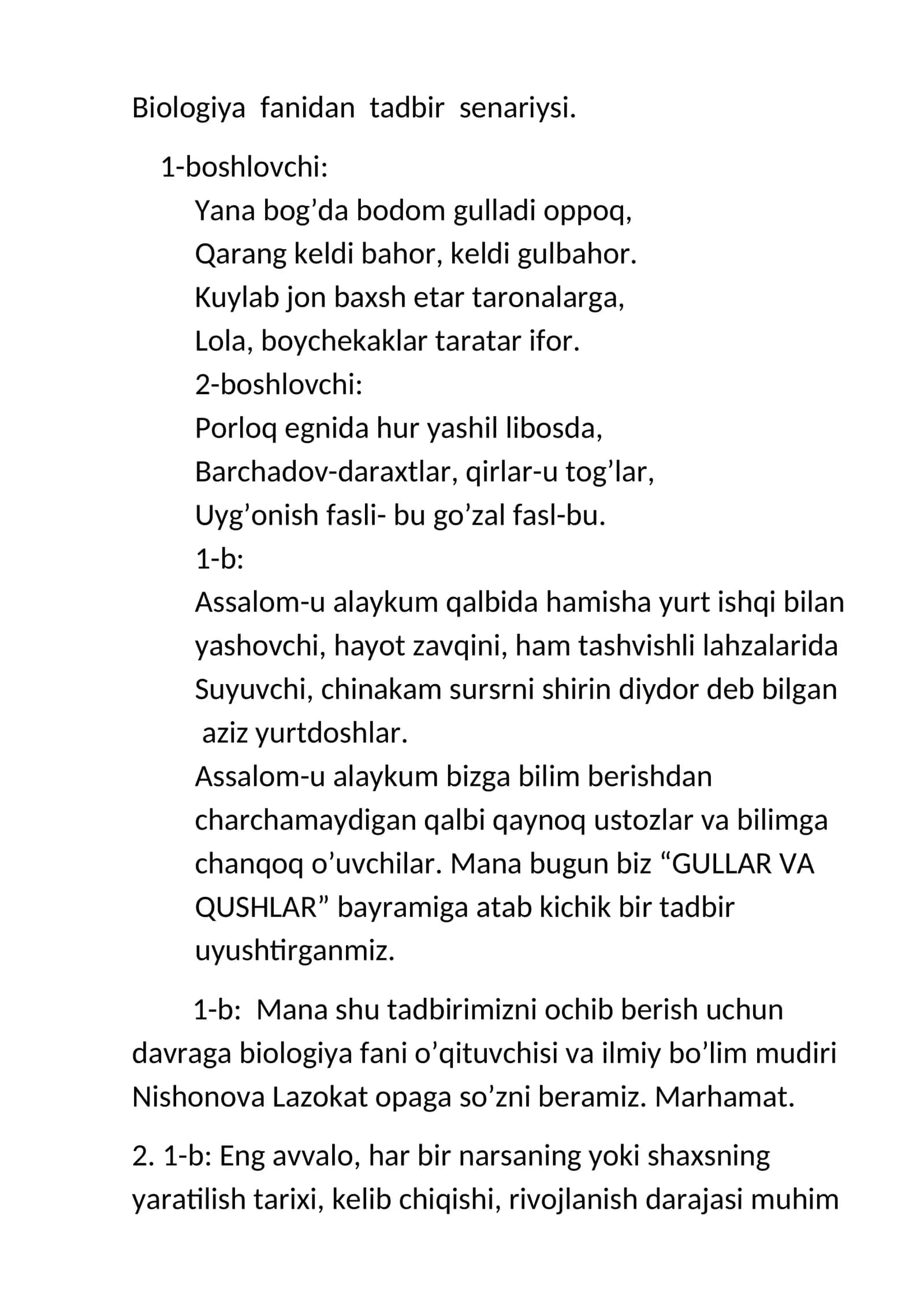 Biologiya tadbir ssenariysi