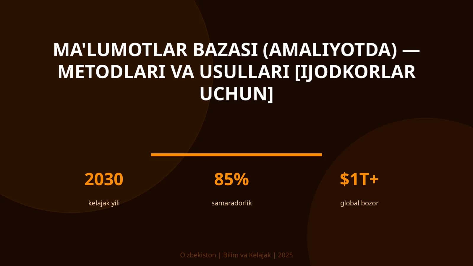MA'LUMOTLAR BAZASI (AMALIYOTDA) — METODLARI VA USULLARI [IJODKORLAR UCHUN]