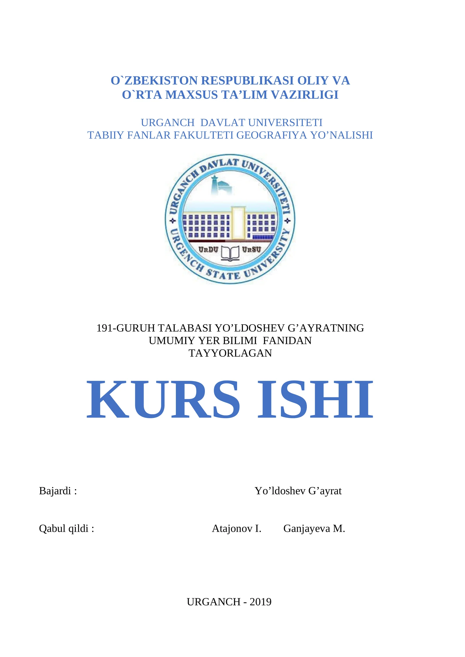 Ekologik muammolar Kurs Ishi