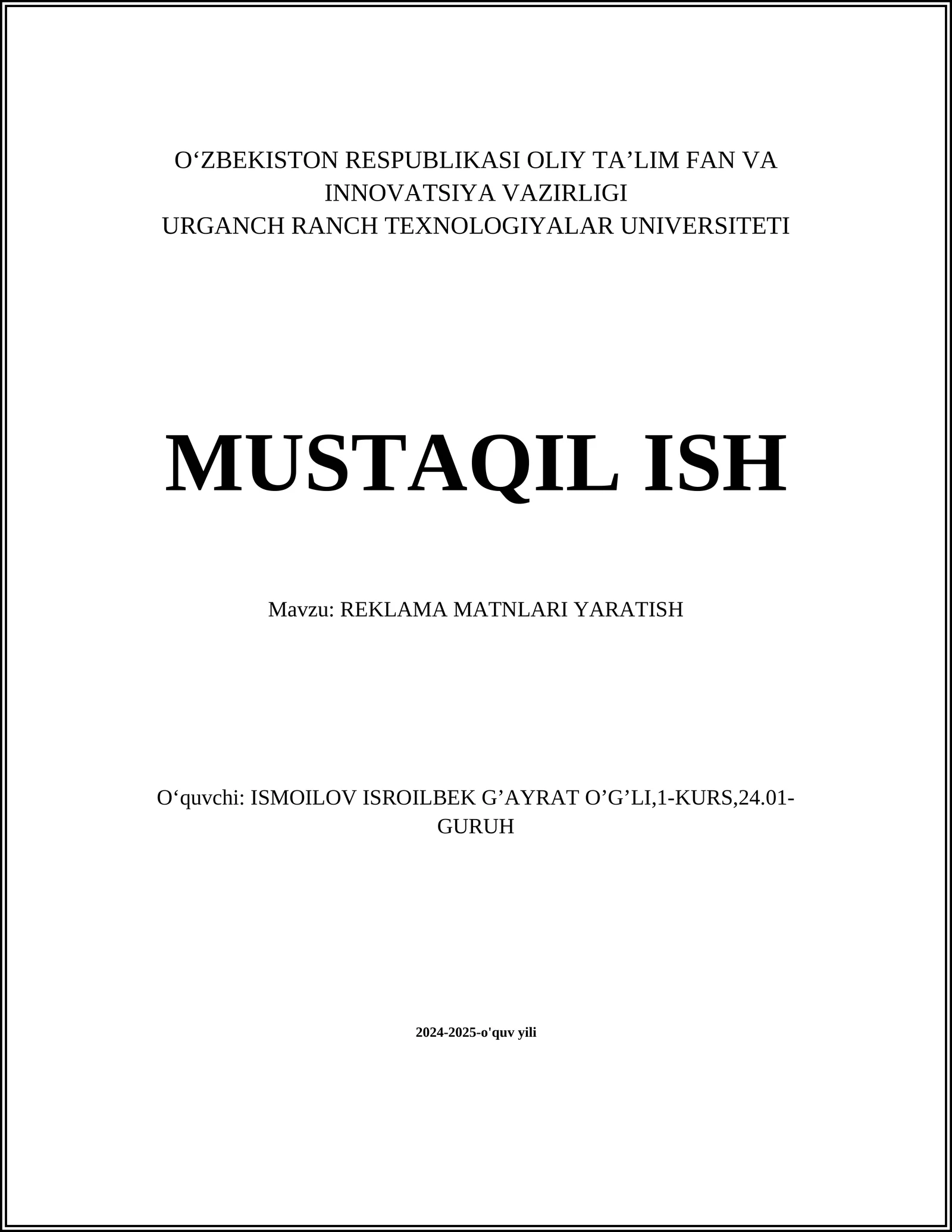 REKLAMA MATNLARI YARATISH