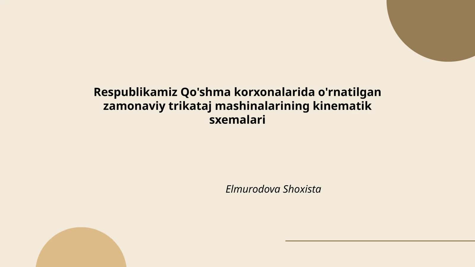 Zamonaviy trikataj mashinalarining kinematik sxemalari