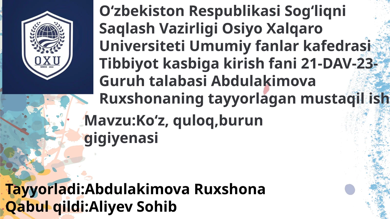Gigiyenaning bir necha sohalari
