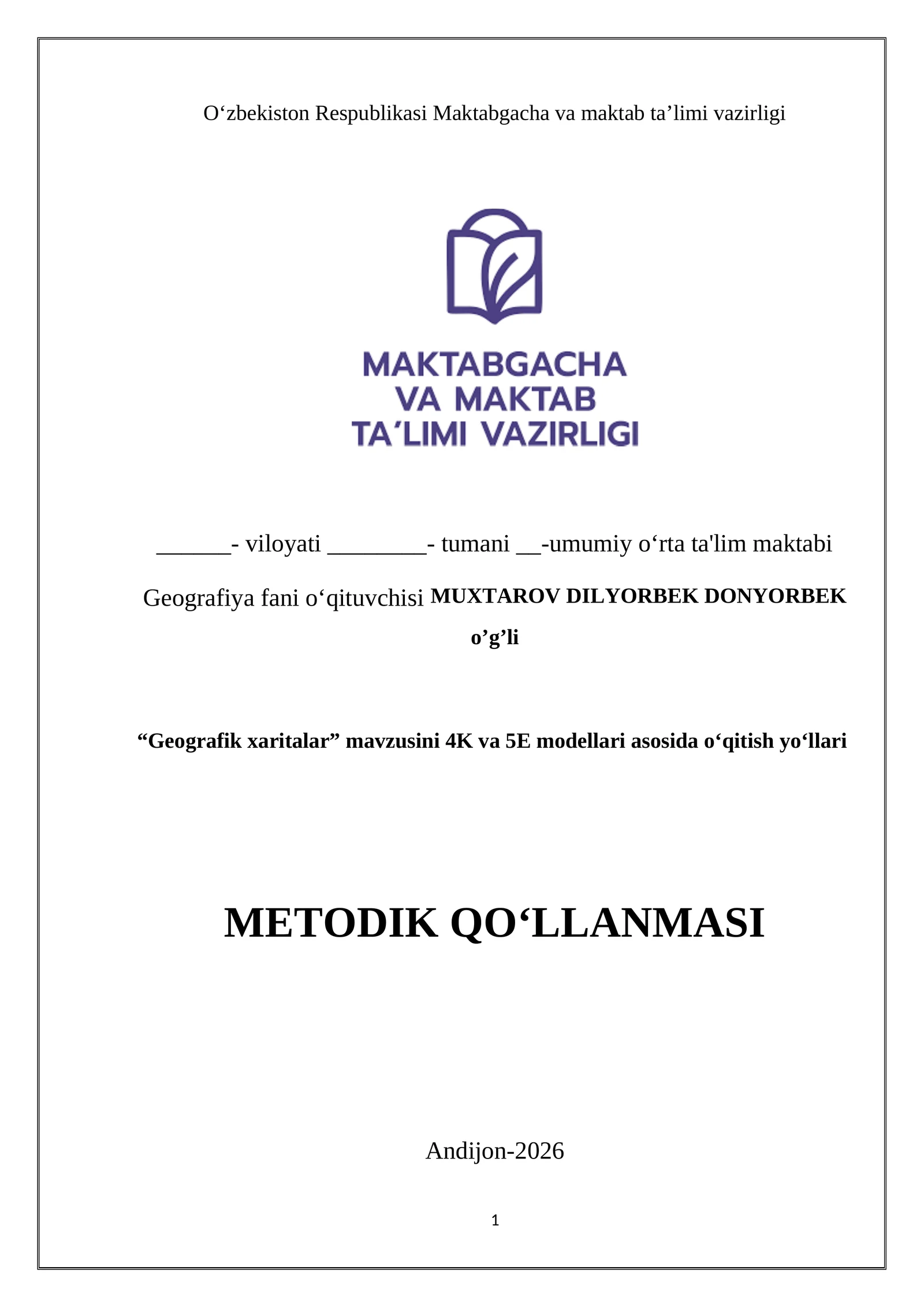 Gеоgrаfik хаritаlаr MЕTОDIK QО‘LLАNMАSI