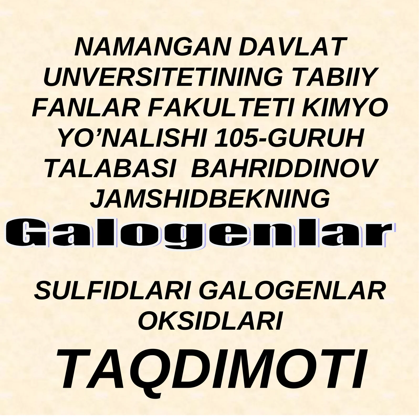 SULFIDLARI GALOGENLAR OKSIDLARI