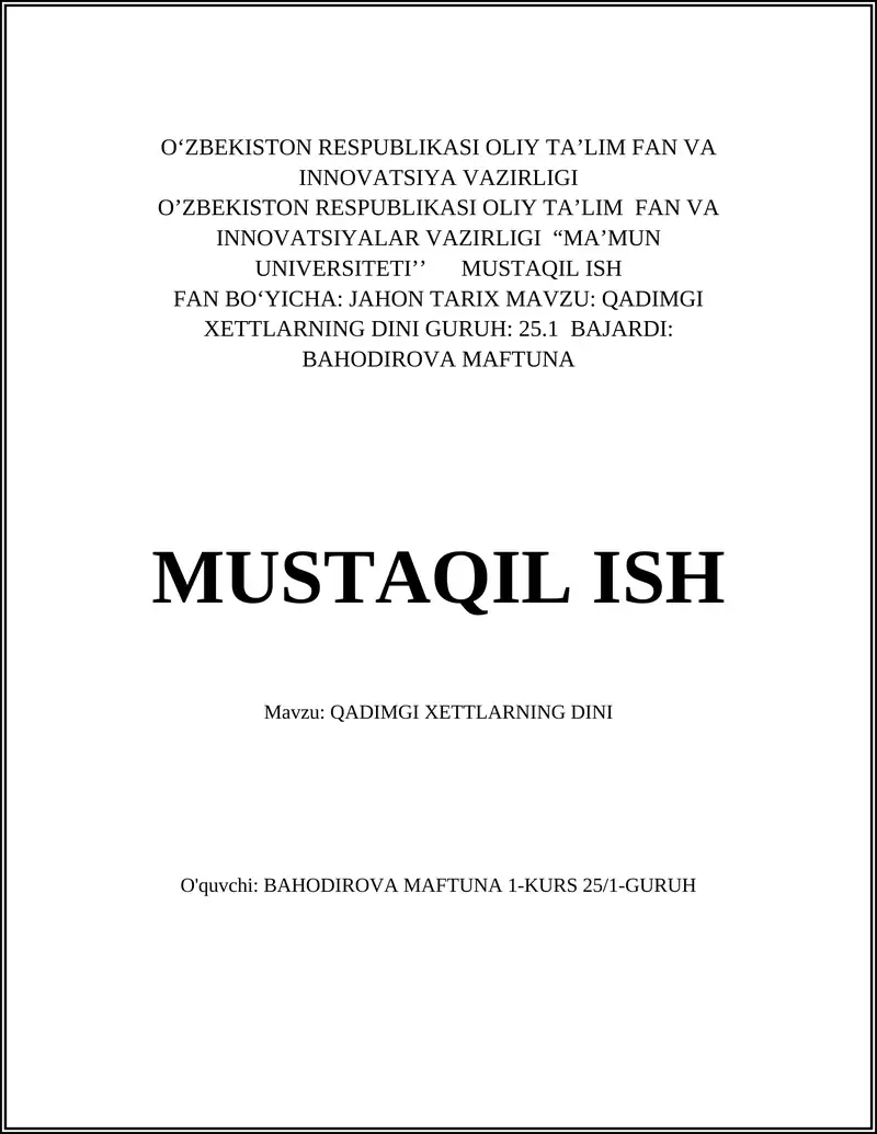 Qadimgi Xettlarning Dini