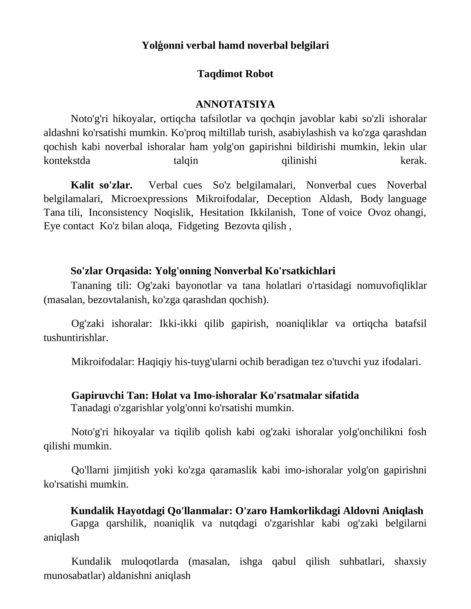Yolģonni verbal hamd noverbal belgilari