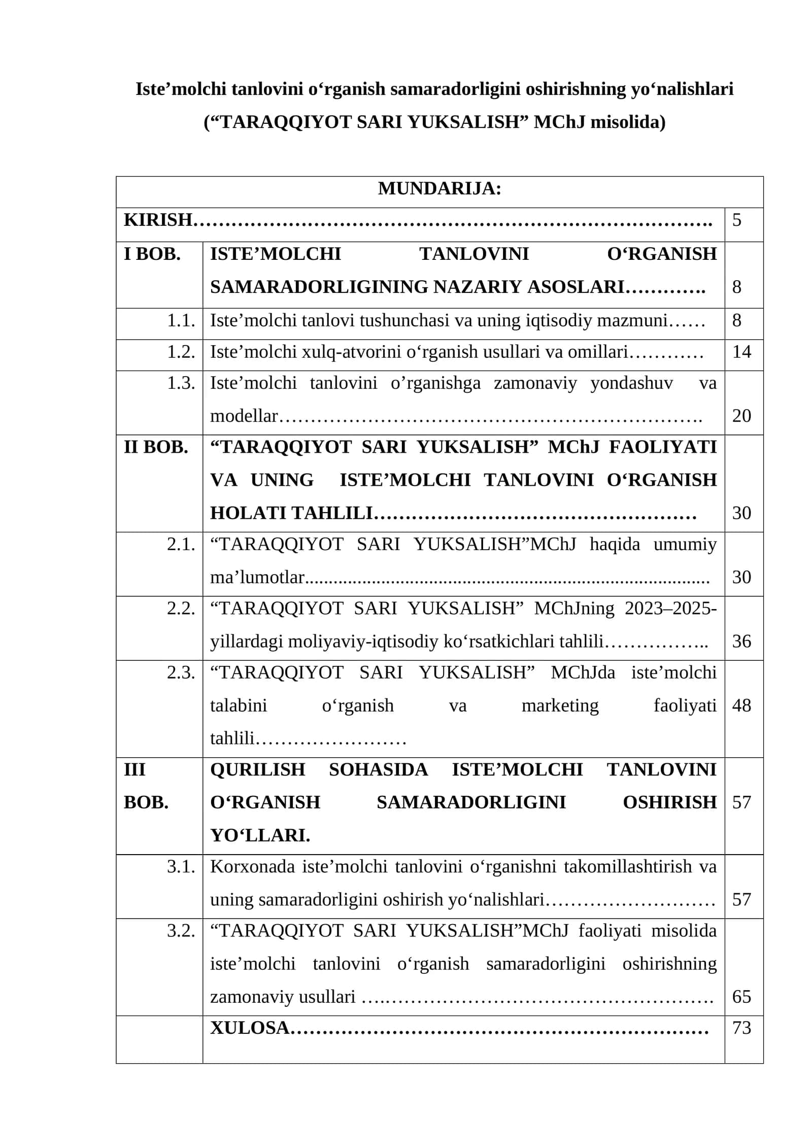 Iste’molchi tanlovini o‘rganish samaradorligini oshirishning yo‘nalishlari (“TARAQQIYOT SARI YUKSALISH” MChJ misolida)