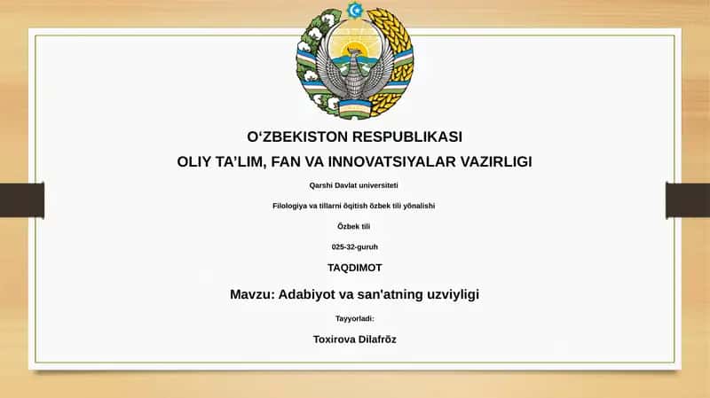 Adabiyot va San'atning Uzviyligi