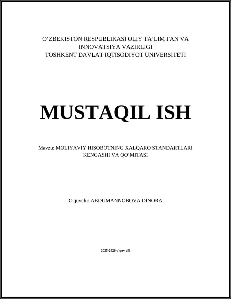 MOLIYAVIY HISOBOTNING XALQARO STANDARTLARI KENGASHI VA QOʻMITASI