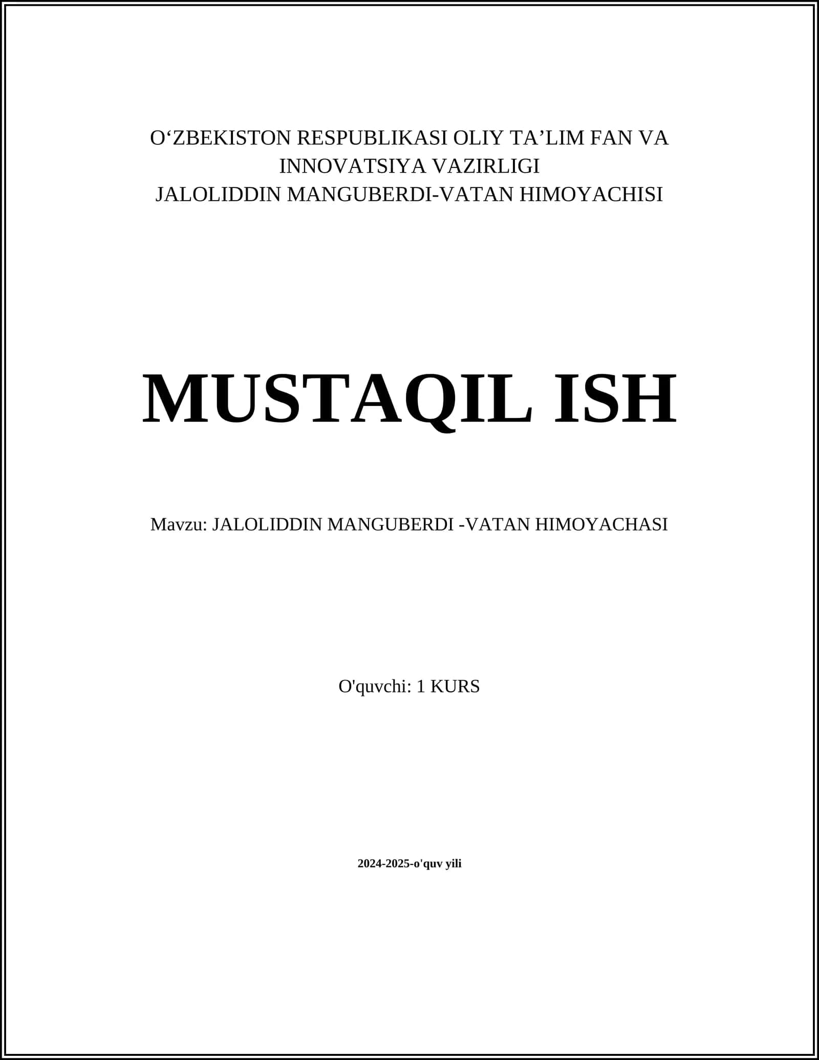 Jaloliddin Manguberdi-Vatan Himoqachisi